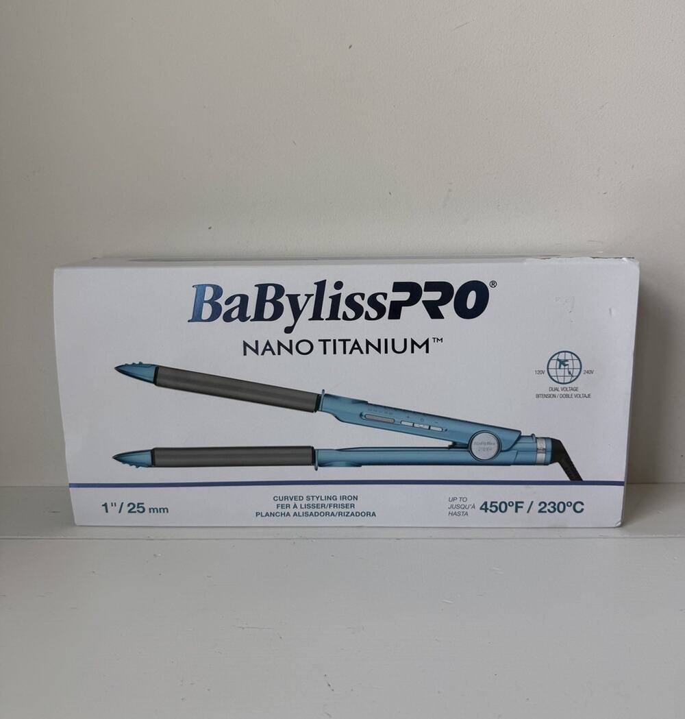 New BaBylissPRO Nano Titanium 1" / 25 mm Curved Styling Iron BNT4061UC Open Box